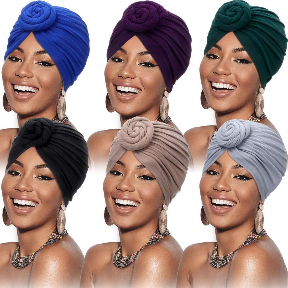 9105 6 Pieces Turbans Head Wraps Soft Pre Tied Knot Fashion Cancer Turban